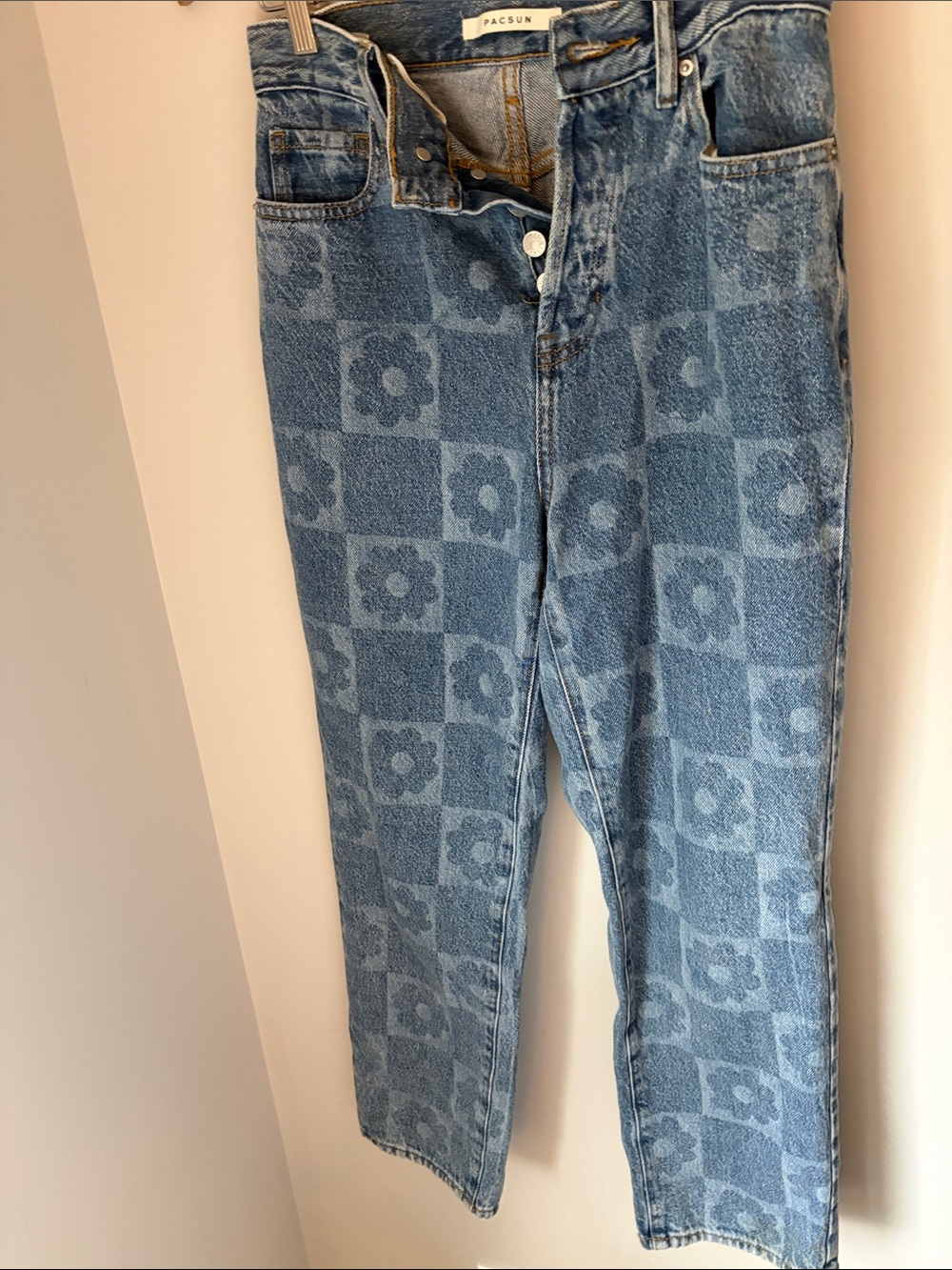 PacSun Blue Floral Checker Straight Leg Jeans